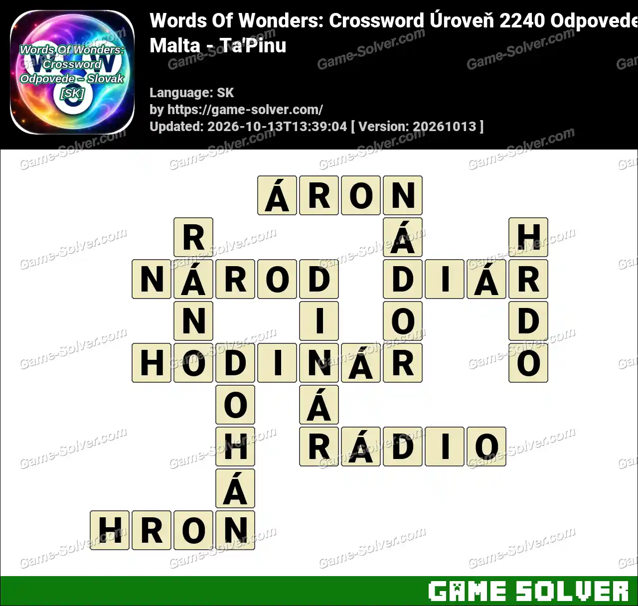 Words Of Wonders: Crossword Úroveň 2240 Odpovede – Malta – Ta’Pinu